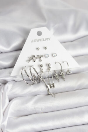 Pirinç Gümüş Renk 6'lı Kadın Küpe Seti