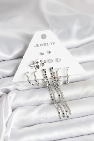 Pirinç Gümüş Renk 6 Çift Kadın Küpe