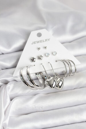 Pirinç Gümüş Renk 6 Çift Kadın Küpe Seti