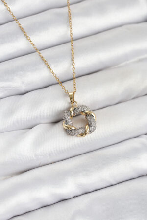 316L Çelik Zincir Gold Renk Zirkon Taşlı Sarmal Model Kadın Kolye