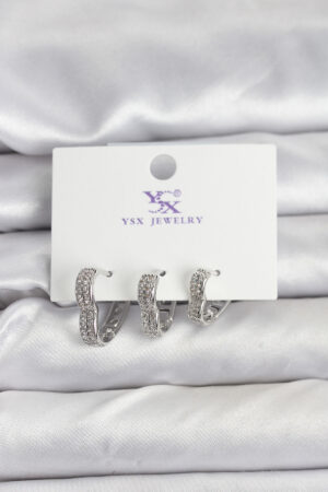 Gümüş Renk Pirinç Zirkon Taşlı Kalpli Kadın Küpe