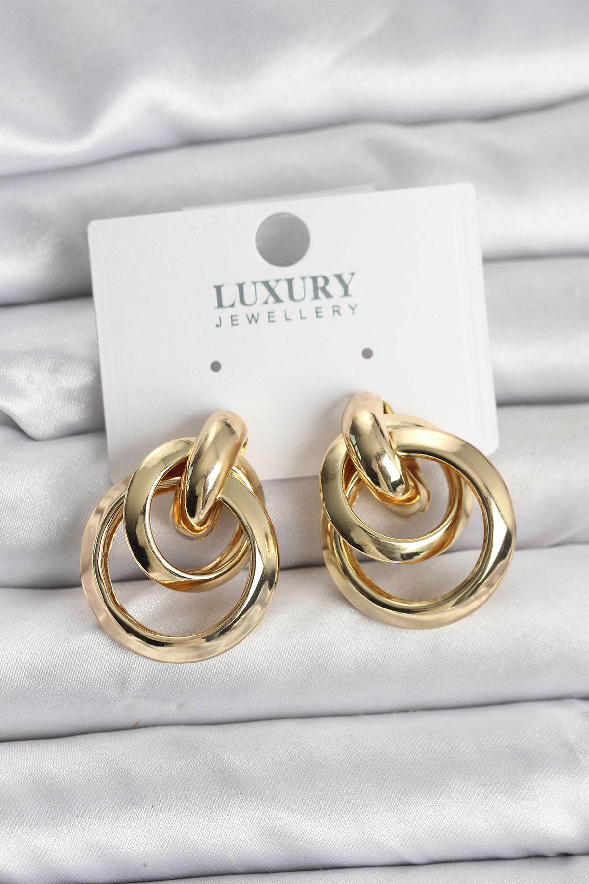 Gold Renk Halka Model Pirinç Kadın Küpe