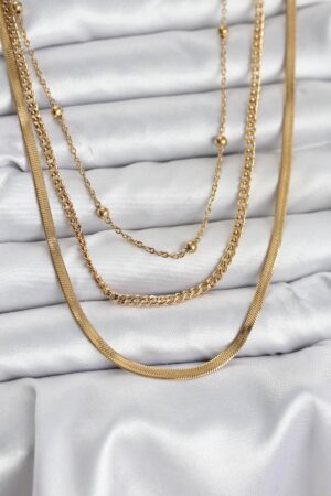 316L Çelik Gold Renk 3'lü Kadın Kolye