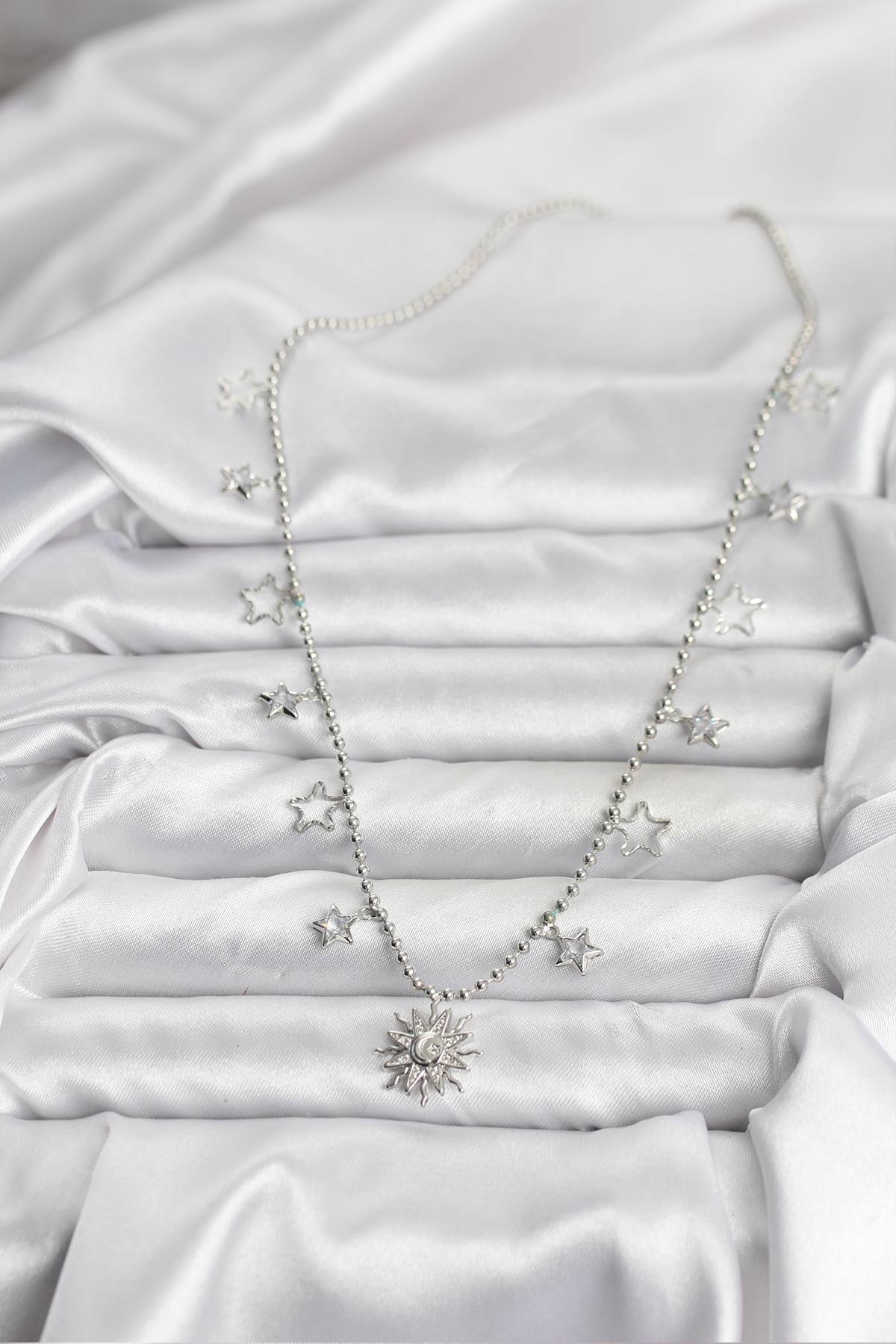 Pirinç Gümüş Renk Güneş Model Kadın Kolye - Görsel 2