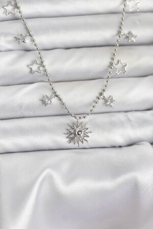 Pirinç Gümüş Renk Güneş Model Kadın Kolye