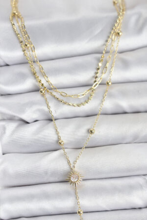 Pirinç Gold Renk Güneş Model Detaylı 3'lü Kombin Y Kadın Kolye