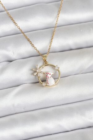 316L Çelik Zincir Gold Zirkon Taşlı Yılbaşı Temalı Kadın Kolye