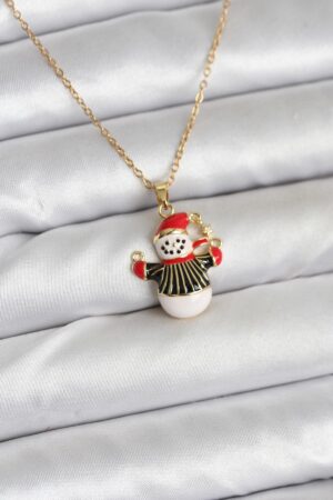 316L Çelik Zincir Gold Renk Kardan Adam Figürlü Yılbaşı Temalı Kadın Kolye