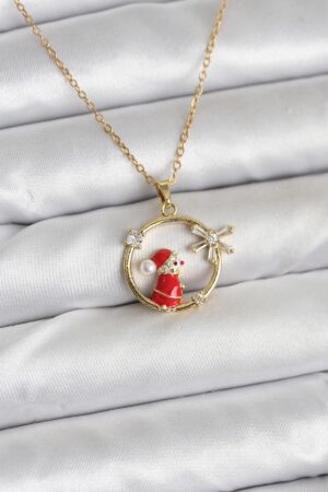 316L Çelik Zincir Gold Zirkon Taşlı Yılbaşı Tema Kadın Kolye