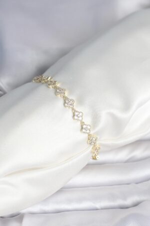 Zirkon Taşlı Pirinç Yonca Model Bileklik