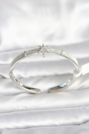 Pirinç Gümüş Renk Kutup Yıldızı Model Kadın Kelepçe Bileklik