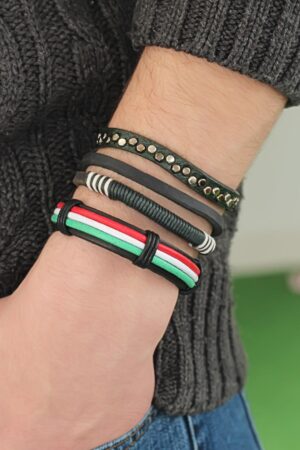 Karışık Renkli Çoklu Deri Erkek Bileklik Kombin