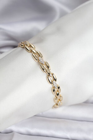 14K Gold Renk Kaplama Zirkon Taşlı Model CM Kadın Bileklik