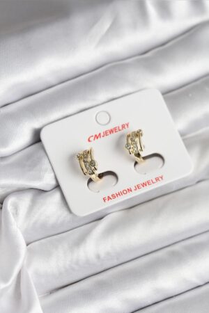 14K Gold Renk Kaplama Yarım Halka Zirkon Taşlı CM Kadın Küpe