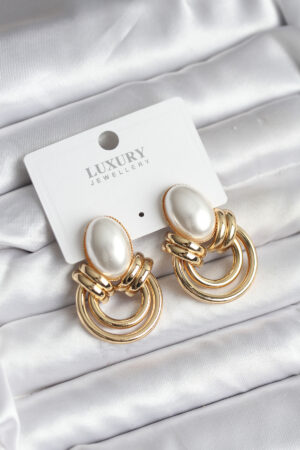 Pirinç Gold Renk İncili Vintage Kadın Küpe