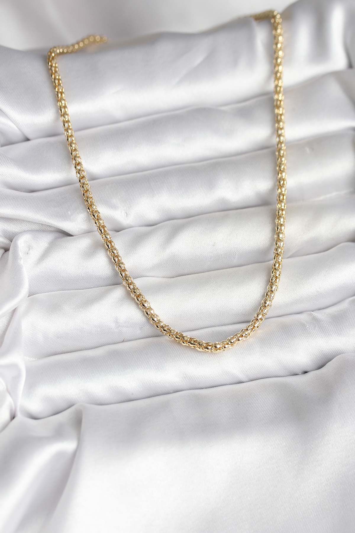 14K Gold Renk Kaplama Boru Zincir Model CM Kadın Kolye - Görsel 2