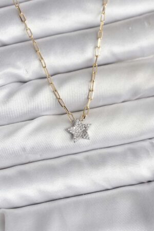 Pirinç Gold Renk Zincirli Zirkon Taşlı Minimal Yıldız Model Kadın Kolye