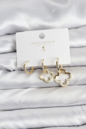 Yonca Model Gold Renk Pirinç 3'lü Kadın Küpe Seti