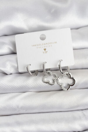 Yonca Model Gümüş Renk Pirinç 3'lü Kadın Küpe Seti