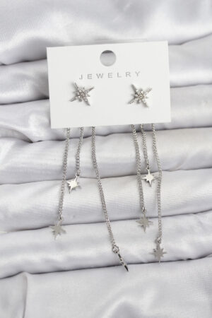 Kutup Yıldızı Model Gümüş Renk Pirinç Sallantılı Kadın Küpe