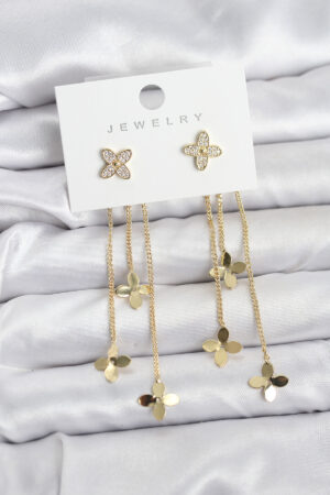 Lotus Model Gold Renk Pirinç Sallantılı Kadın Küpe