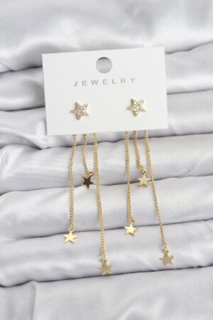 Yıldız Model Gold Renk Pirinç Sallantılı Kadın Küpe