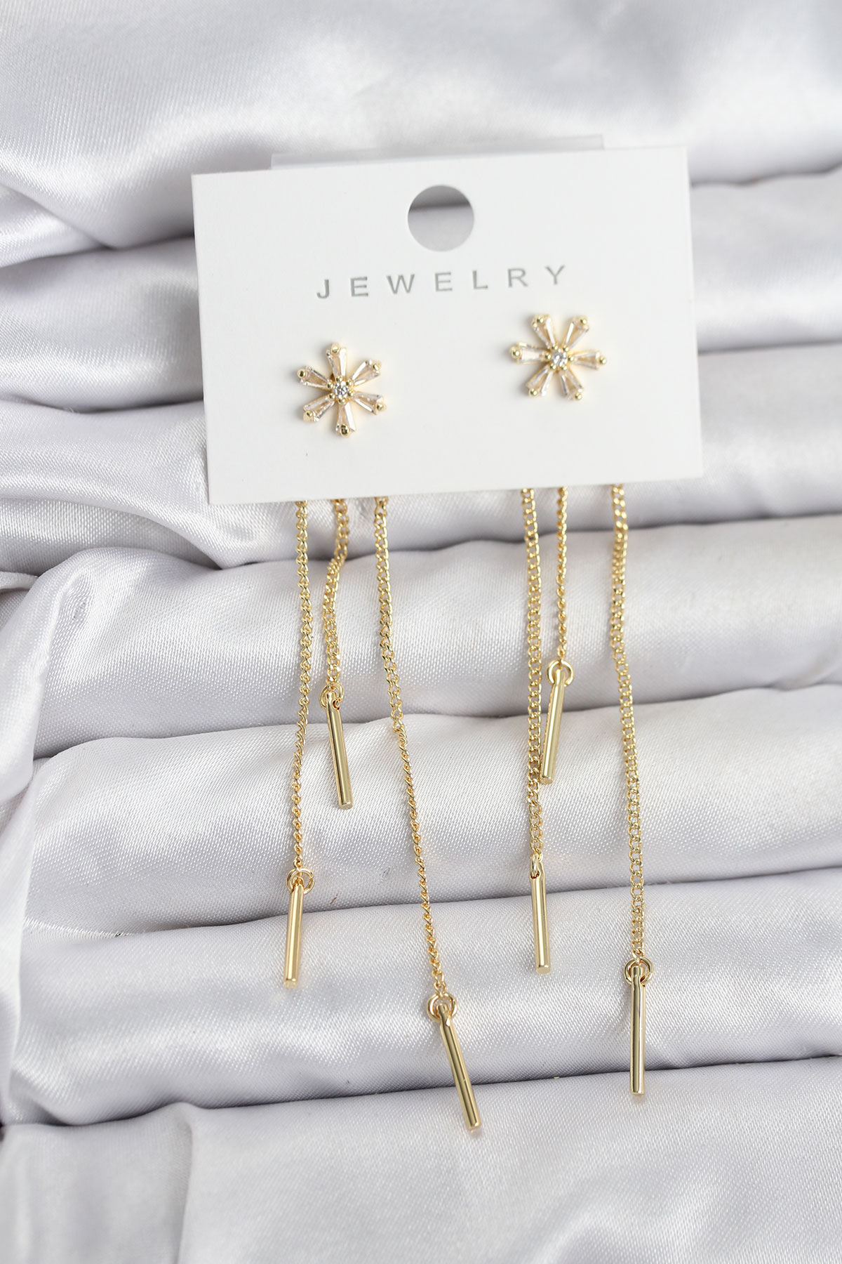 Çiçek Model Gold Pirinç Sallantılı Kadın Küpe