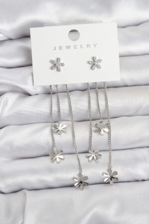 Papatya Model Gümüş Renk Pirinç Sallantılı Kadın Küpe