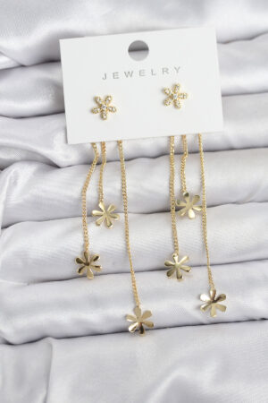 Papatya Model Gold Renk Pirinç Sallantılı Kadın Küpe