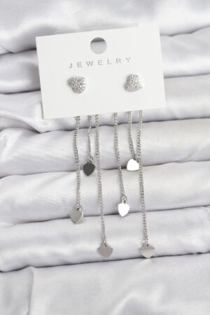 Kalp Model Gümüş Renk Pirinç Sallantılı Kadın Küpe