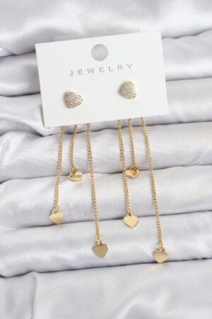 Kalp Model Gold Renk Pirinç Sallantılı Kadın Küpe