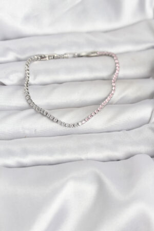 Pembe ve Beyaz Zirkon Taşlı Gümüş Renk Su Yolu Kadın Bileklik