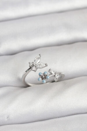 Pirinç Gümüş Renk Kelebek Model Kadın Yüzük