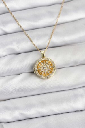 316L Çelik Zincir Gold Renk Kutup Yıldızı Kapaklı Model Kadın Kolye