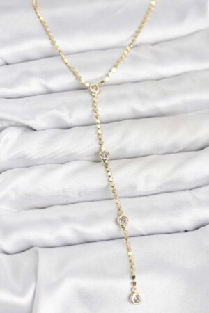 316L Çelik Gold Renk Ezme Zincir Model Y Kadın Kolye