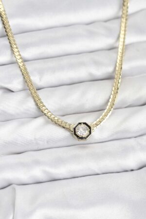 Gold Renk Pirinç Zirkon Taşlı Kadın Kolye