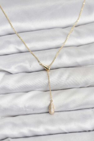 Pirinç Gold Renk Asansörlü Damla Model Kadın Kolye