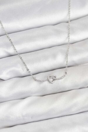 Pirinç Gümüş Renk Düğüm Kalp Model Kadın Kolye