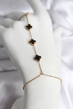 316L Çelik Gold Renk Siyah Yonca Model Kadın Şahmeran