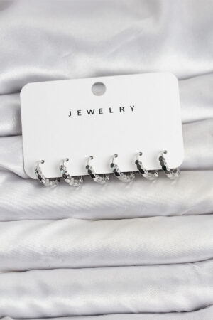 Gümüş Renk Pirinç Minimal Petek Detaylı Kadın Küpe Seti