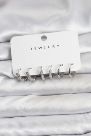 Gümüş Renk Pirinç Zirkon Taşlı Kadın Küpe Seti