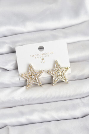 Gold Renk Pirinç Zirkon Taşlı Yıldız Model Kadın Küpe