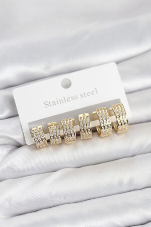 316L Çelik Zirkon Taşlı Gold Halka Küpe Seti