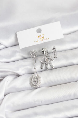 Pirinç Gümüş Renk Göz ve Kutup Yıldızı Model YSX Trio Küpe Seti