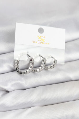 Pirinç Gümüş Renk Zirkon Taşlı Petek Halka Model YSX Trio Küpe Seti