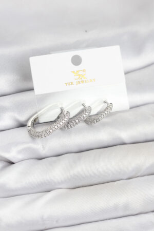 Pirinç Gümüş Renk Zirkon Taşlı Halka Model YSX Trio Küpe Seti