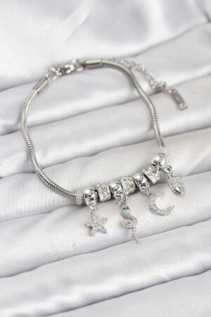 Pirinç Gümüş Renk Yılan Charmlı Kadın Bileklik