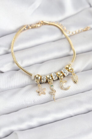 Pirinç Gold Renk Yılan Charmlı Kadın Bileklik