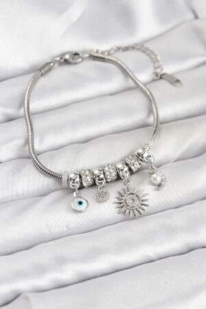 Pirinç Gümüş Renk Güneş Charmlı Kadın Bileklik