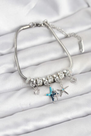 Pirinç Gümüş Renk Yıldız Model Charmlı Kadın Bileklik